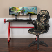 Flash Furniture BLN-X10RSG1030-CAM-GG Red Gaming Desk and Camouflage/Black Racing Chair Set with Cup Holder and Headphone Hook